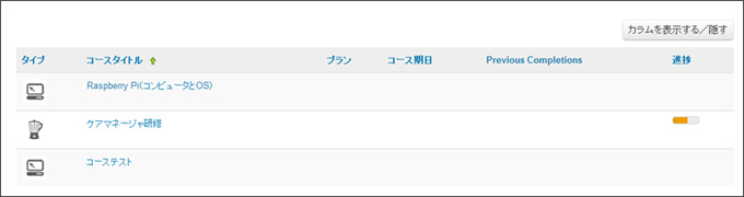 コース一覧、進捗一覧表示